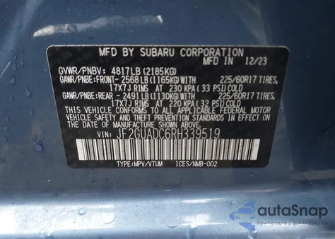 2024 Subaru Crosstrek Premium z USA, uszkodzony, nr VIN JF2GUADC6RH339519